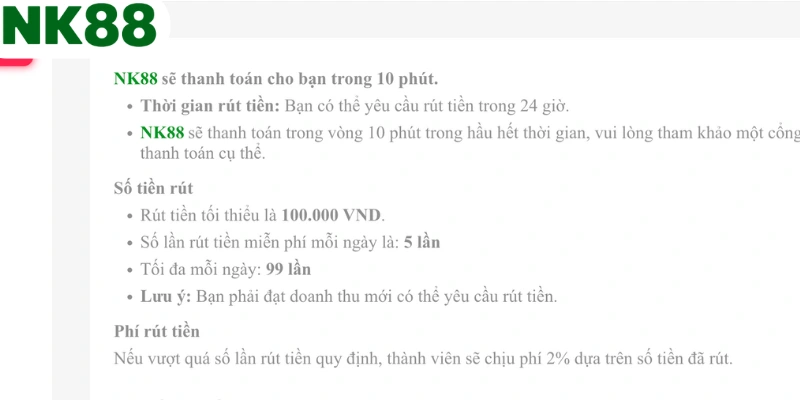 Người chơi mới nên lưu ý đến hạn mức giao dịch rút tiền NK88